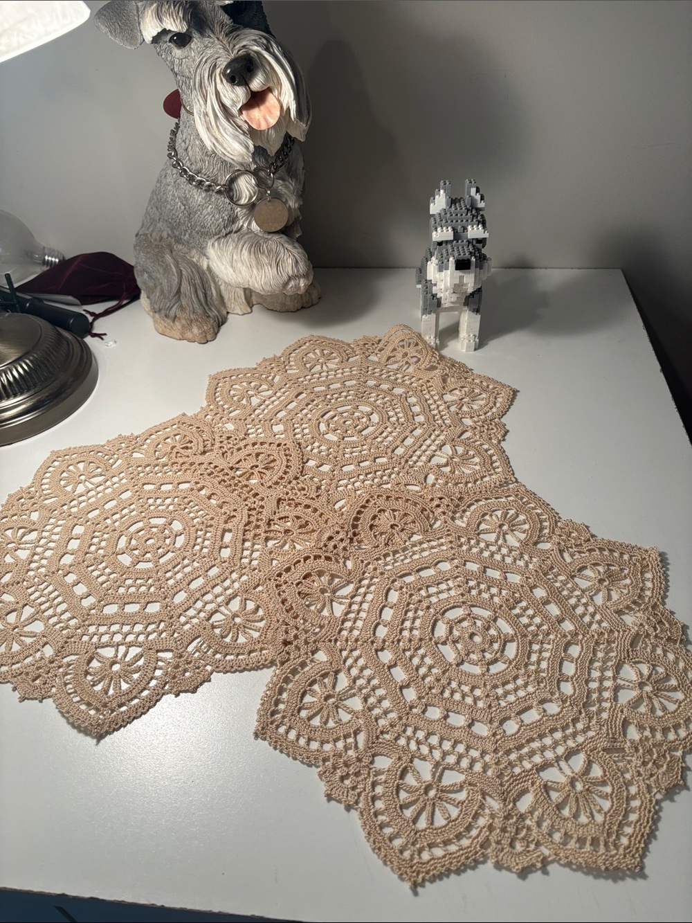 Vintage set of 3 Handmade Crochet Doily in Beige